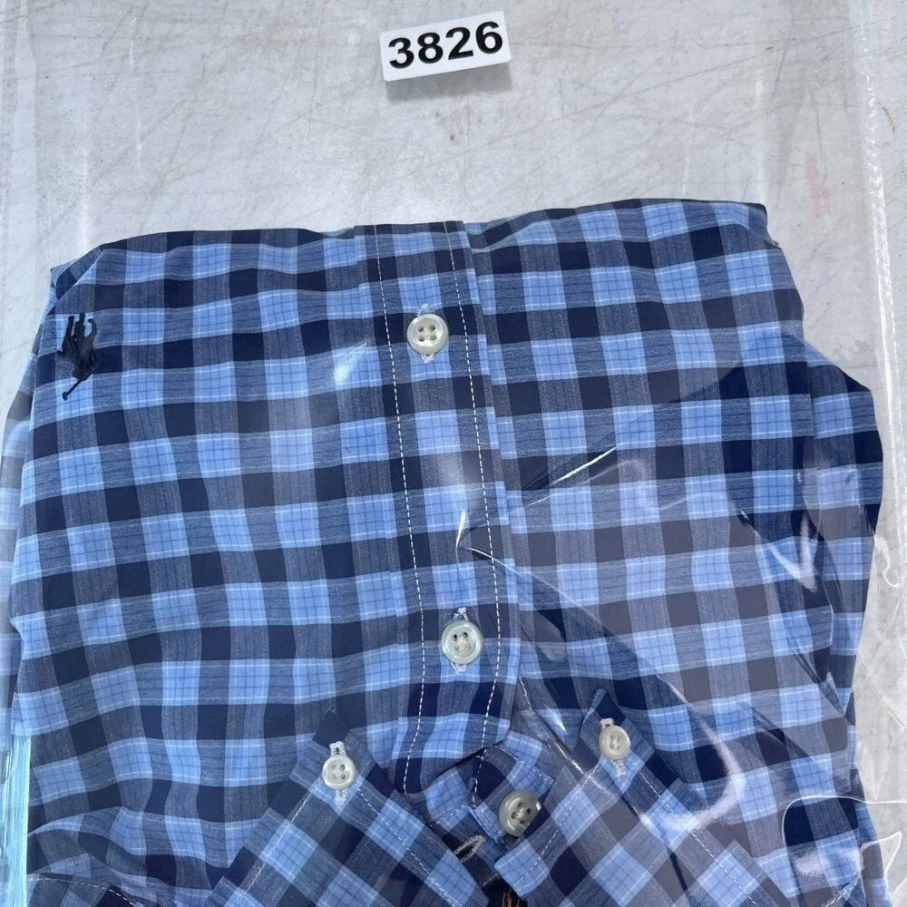 Ralph Lauren Boys Performance Dress Shirt L 14/16 Blue‎ Plaid Pony Formal School